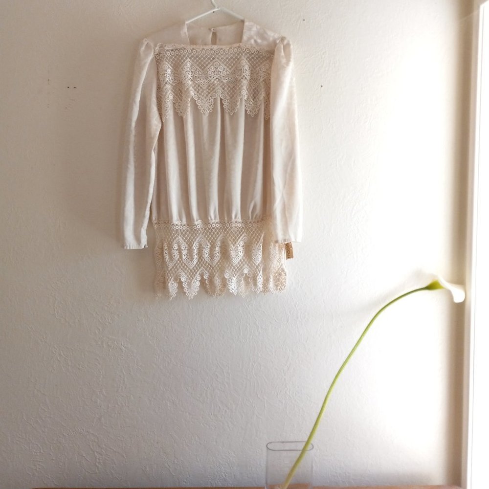 Vintage NWT White Crochet Trim Flapper Inspired Tunic Deadstock True Vintage